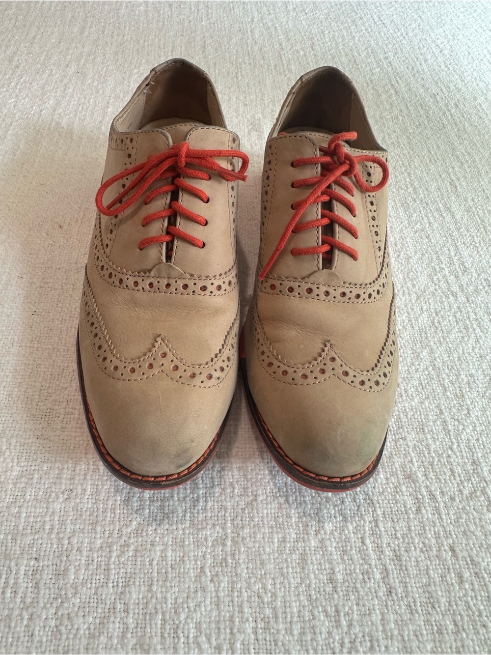 Cole Haan Tan Wingtip Flats with Red Laces